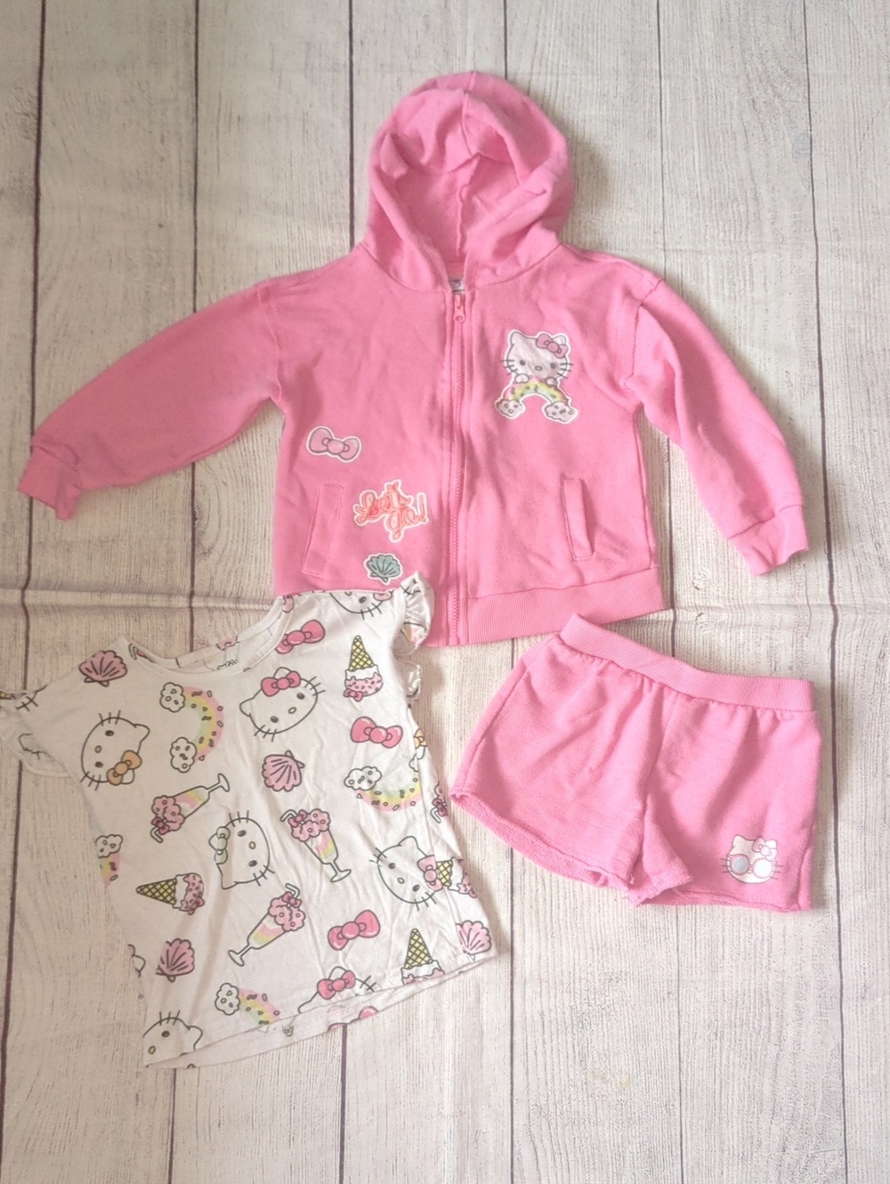 Hello Kitty Pink Hoodie, Shorts & White Graphic Tee Pajama Set